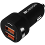 CANYON C-04 Universal 2xUSB car adapter, Input 12V-24V, Output 5V-2.4A, with Smart IC, black rubber coating with silver electrop